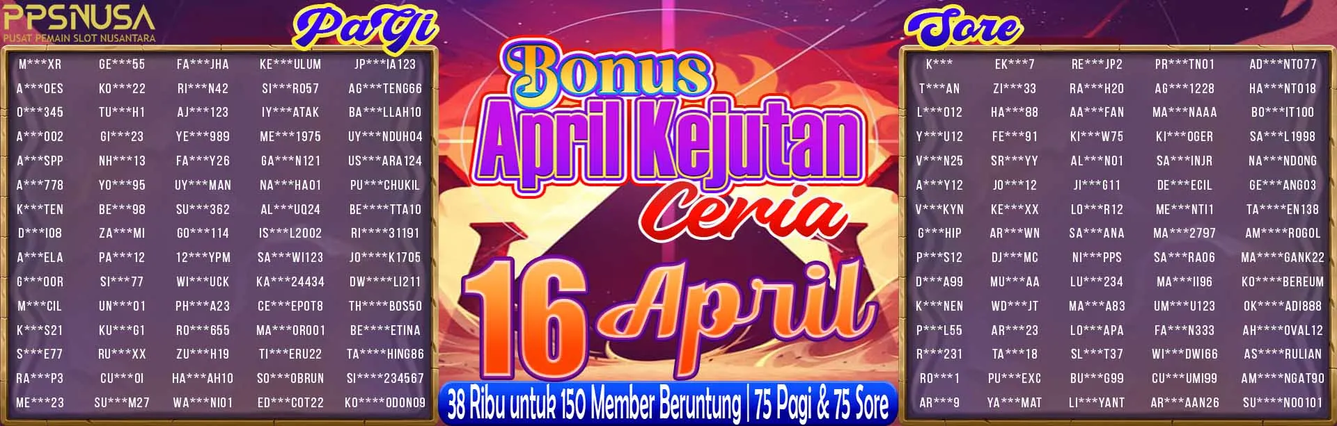 PEMENANG UNDIAN MALAM PPSNUSA "BONUS April Kejutan Ceria" 16 APRIL 2026