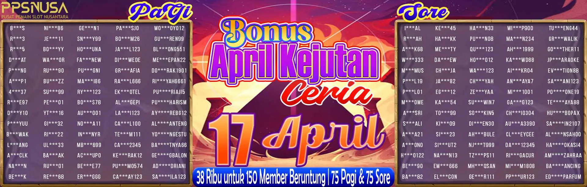 PEMENANG UNDIAN MALAM PPSNUSA "BONUS April Kejutan Ceria" 17 APRIL 2026