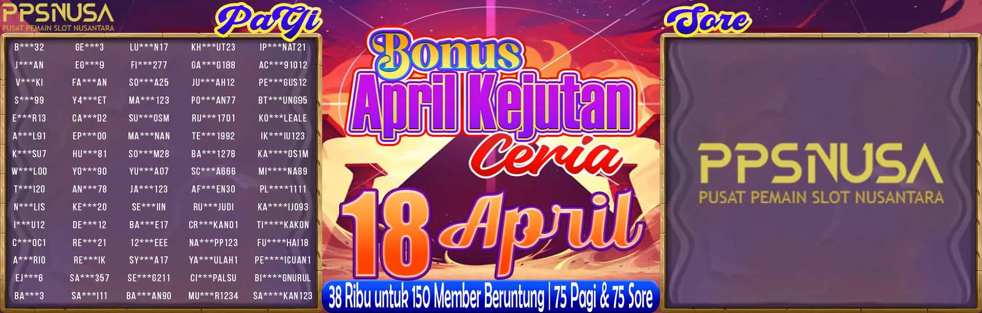 PEMENANG UNDIAN PAGI PPSNUSA "BONUS April Kejutan Ceria" 18 APRIL 2026