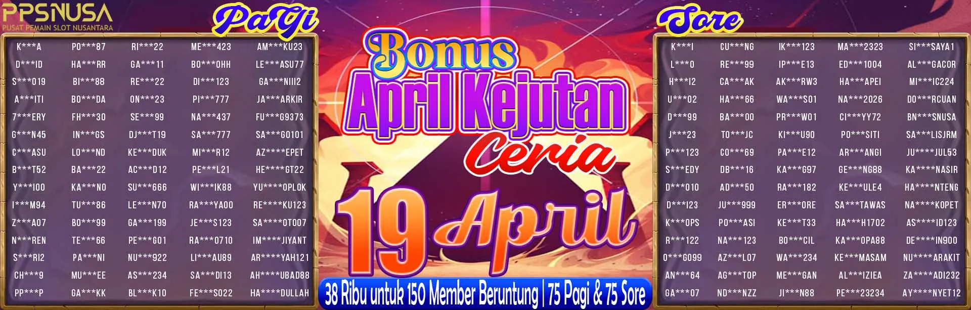 PEMENANG UNDIAN MALAM PPSNUSA "BONUS April Kejutan Ceria" 19 APRIL 2026				