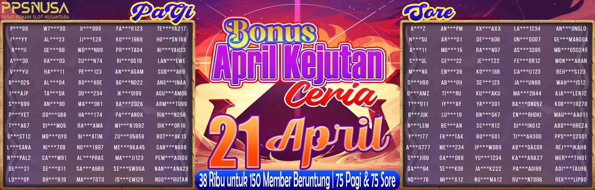 PEMENANG UNDIAN MALAM PPSNUSA "BONUS April Kejutan Ceria" 21 APRIL 2026