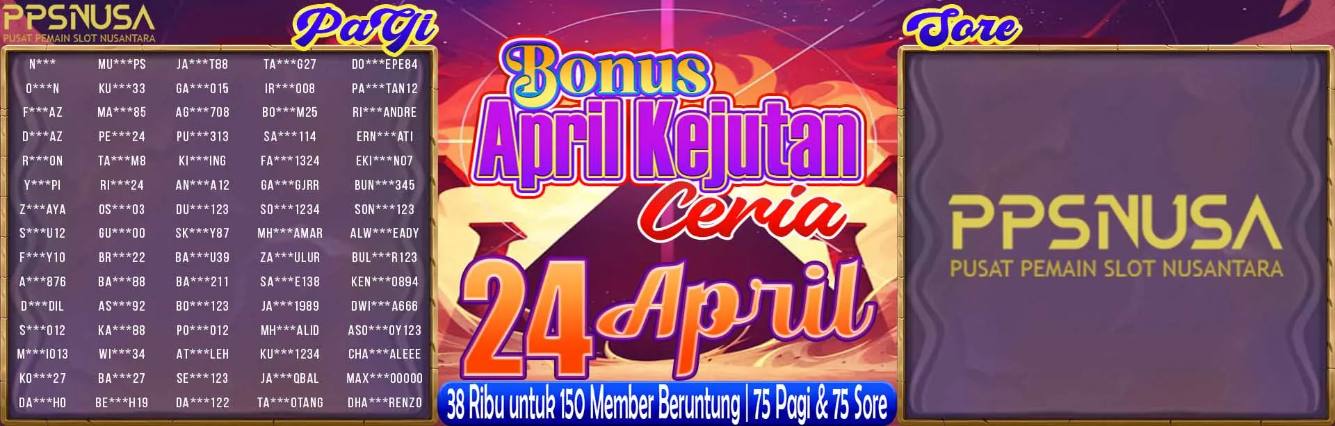 PEMENANG UNDIAN PAGI PPSNUSA "BONUS April Kejutan Ceria" 24 APRIL 2026
