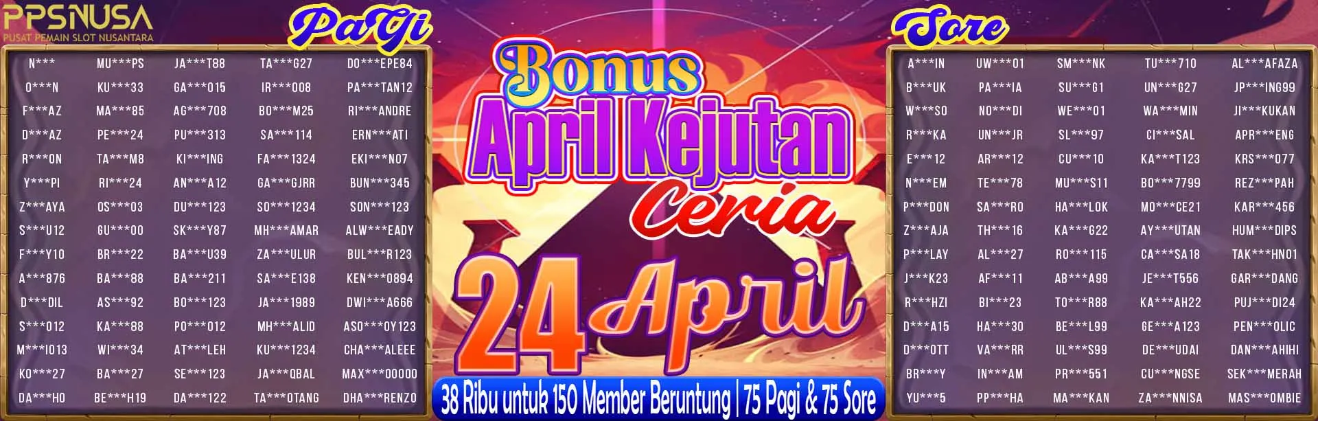 PEMENANG UNDIAN MALAM PPSNUSA "BONUS April Kejutan Ceria" 24 APRIL 2026