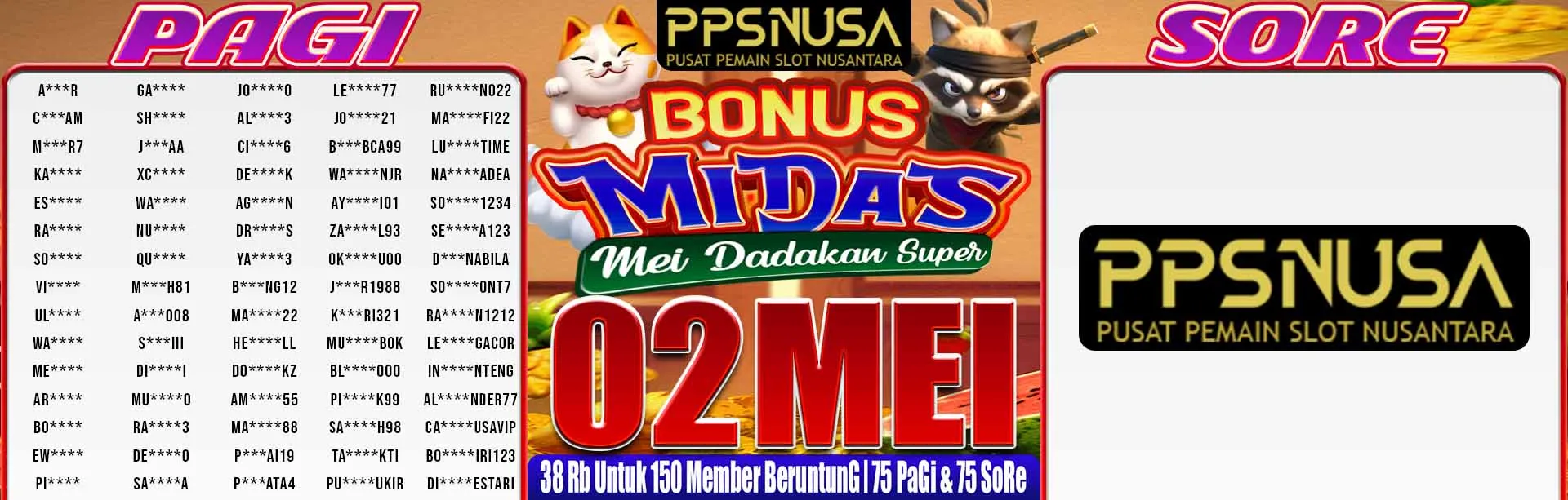 PEMENANG UNDIAN PAGI PPSNUSA "Bonus MiDaS (Mei Dadakan Super)" 2 MEI 2026