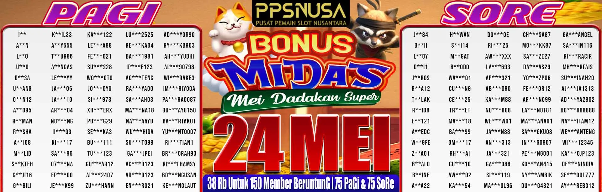 PEMENANG UNDIAN MALAM PPSNUSA "Bonus MiDaS (Mei Dadakan Super)" 24 MEI 2026