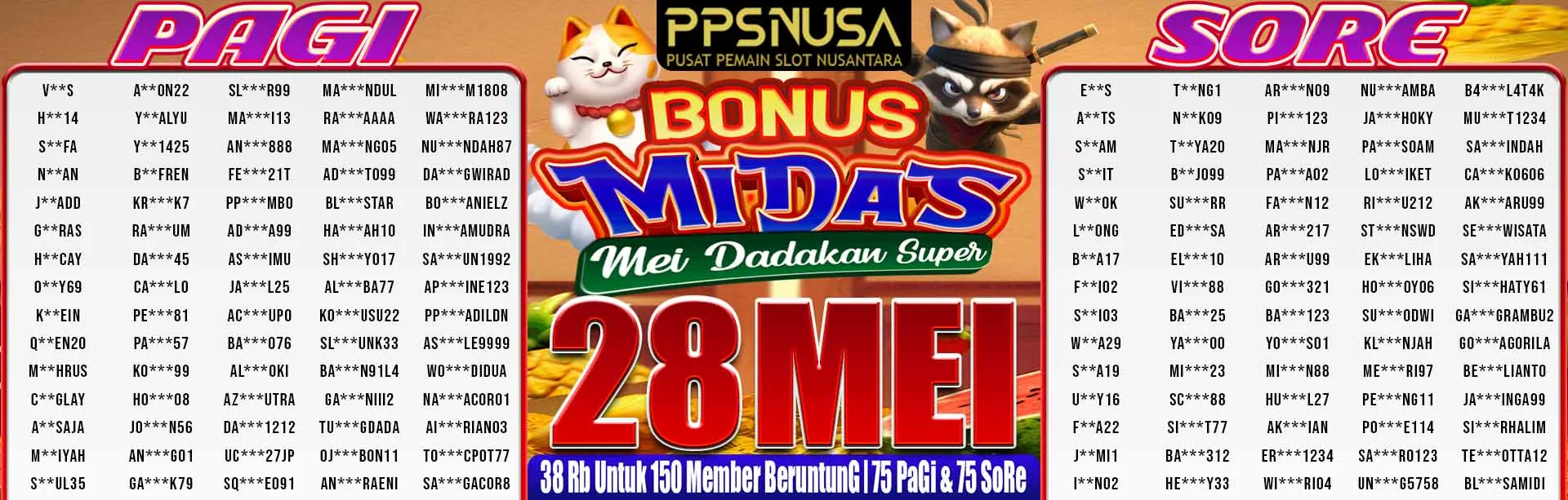 PEMENANG UNDIAN MALAM PPSNUSA "Bonus MiDaS (Mei Dadakan Super)" 28 MEI 2026