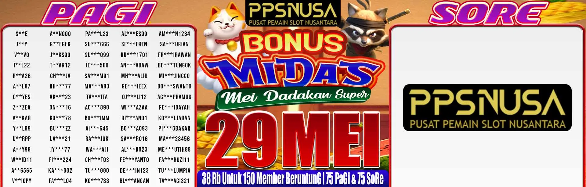 PEMENANG UNDIAN PAGI PPSNUSA "Bonus MiDaS (Mei Dadakan Super)" 29 MEI 2026