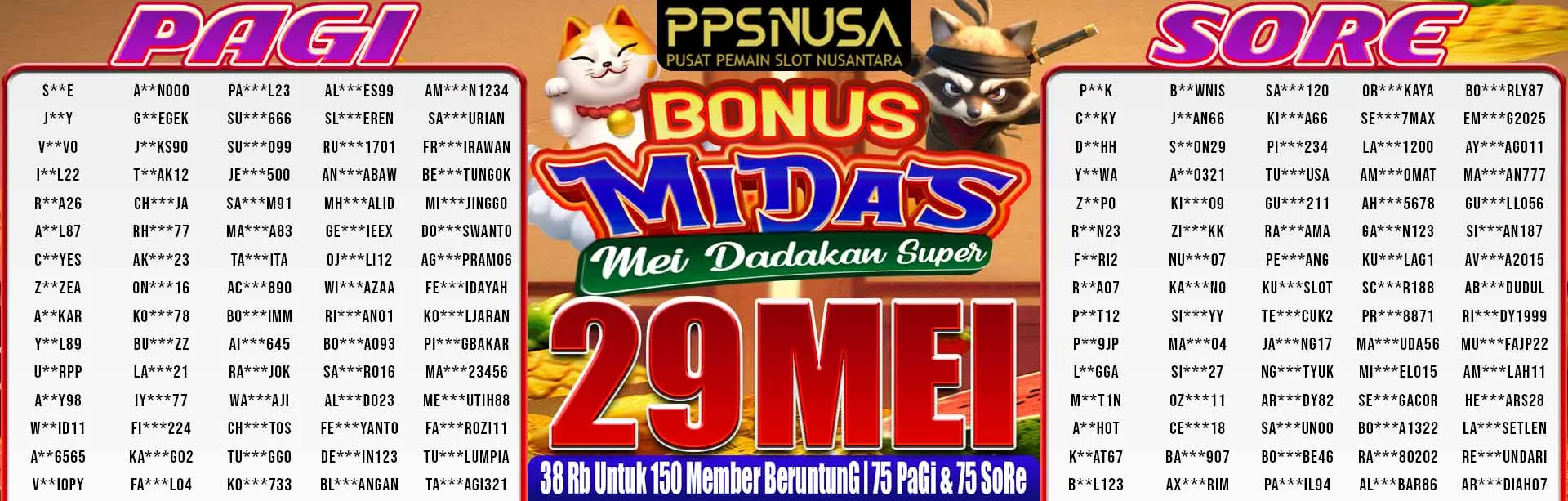 PEMENANG UNDIAN MALAM PPSNUSA "Bonus MiDaS (Mei Dadakan Super)" 29 MEI 2026