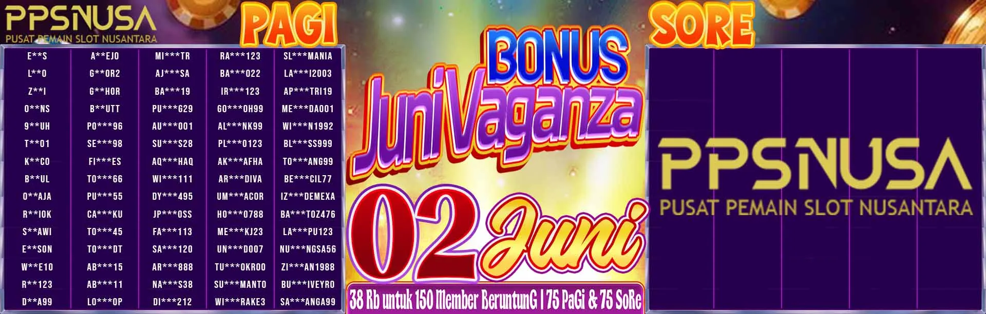 PEMENANG UNDIAN PAGI PPSNUSA "Bonus Juni VaganZA" 2 JUNI 2026