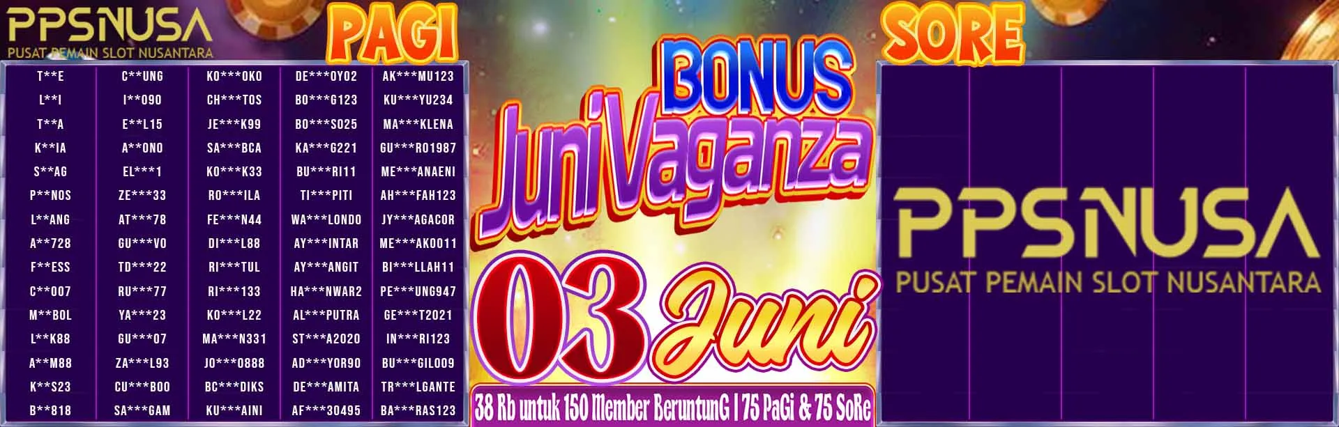 PEMENANG UNDIAN PAGI PPSNUSA "Bonus Juni VaganZA" 3 JUNI 2026 