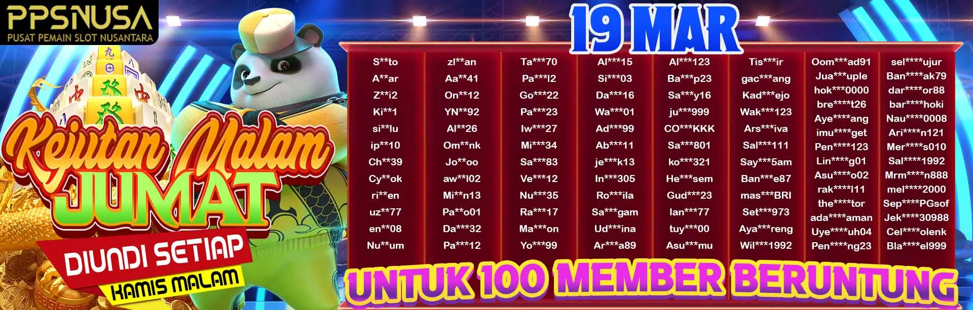 PEMENANG BONUS KEJUTAN MALAM JUMAT PPSNUSA 19 MARET 2026 @100k				