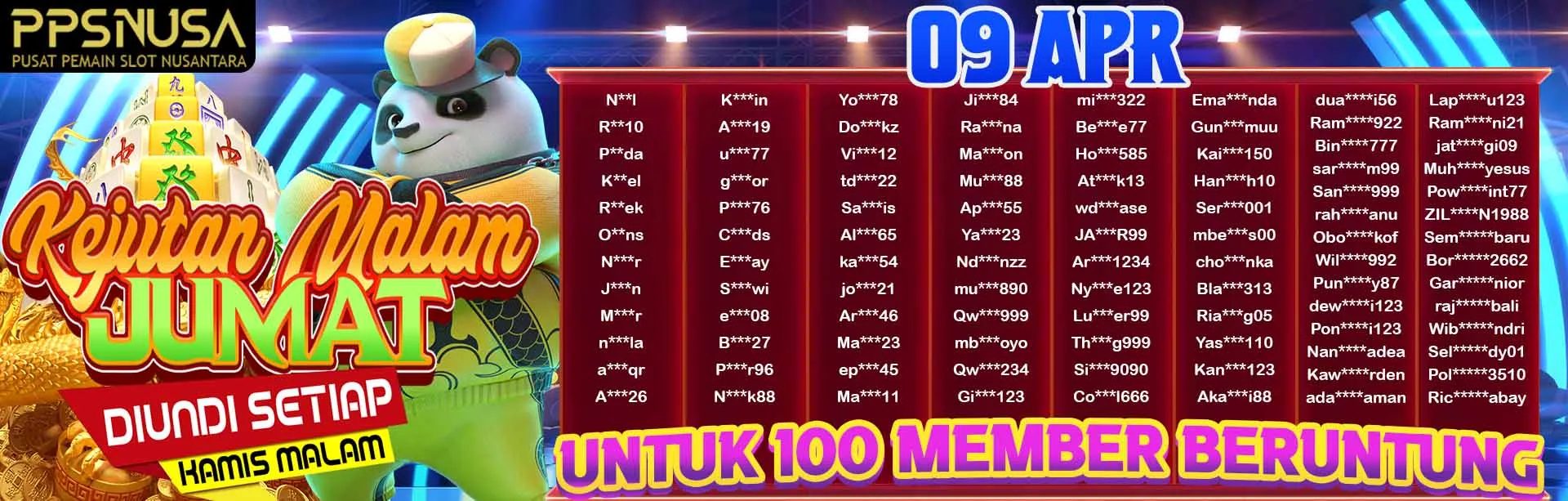 PEMENANG BONUS KEJUTAN MALAM JUMAT PPSNUSA 09 APRIL 2026 @100k