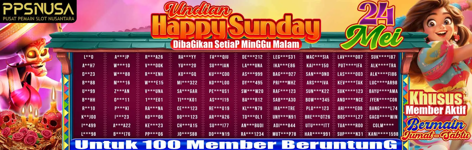 PEMENANG BONUS UNDIAN HAPPY SUNDAY PPSNUSA 24 MEI 2026 @150k