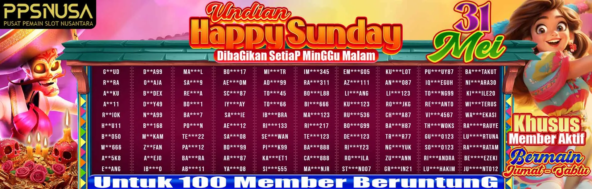 PEMENANG BONUS UNDIAN HAPPY SUNDAY PPSNUSA 31 MEI 2026