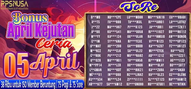 PEMENANG UNDIAN PAGI PPSNUSA "BONUS April Kejutan Ceria" 6 APRIL 2026				
