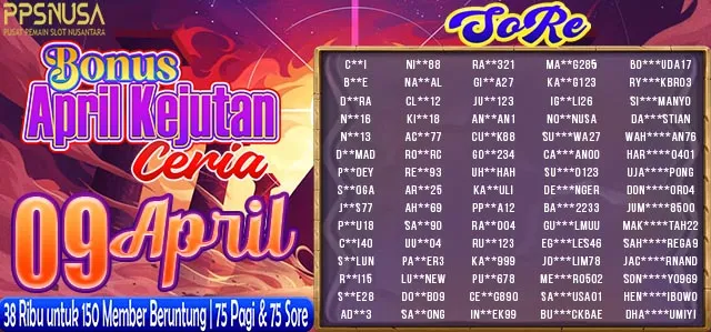 PEMENANG UNDIAN MALAM PPSNUSA "BONUS April Kejutan Ceria" 9 APRIL 2026