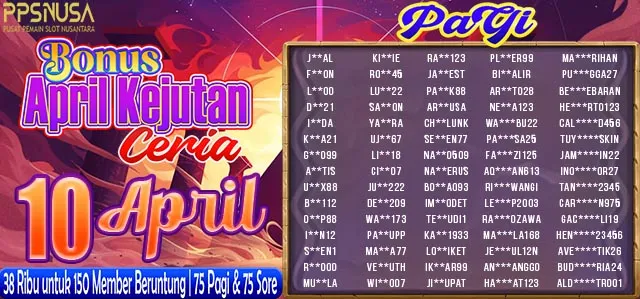 PEMENANG UNDIAN PAGI PPSNUSA "BONUS April Kejutan Ceria" 10 APRIL 2026