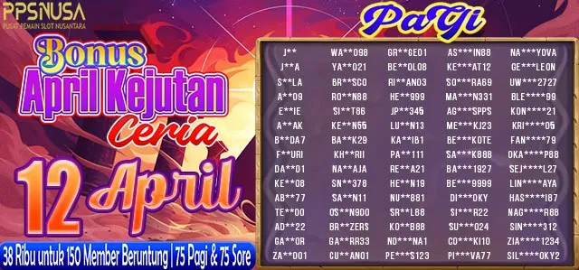 PEMENANG UNDIAN PAGI PPSNUSA "BONUS April Kejutan Ceria" 12 APRIL 2026
