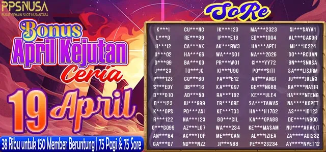 PEMENANG UNDIAN MALAM PPSNUSA "BONUS April Kejutan Ceria" 19 APRIL 2026				