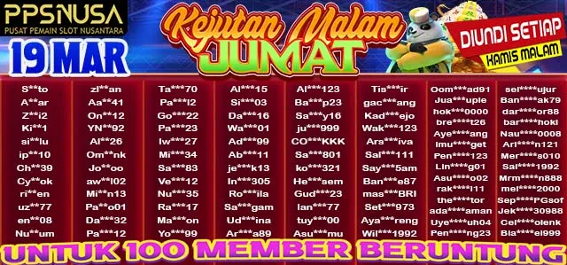 PEMENANG BONUS KEJUTAN MALAM JUMAT PPSNUSA 19 MARET 2026 @100k				