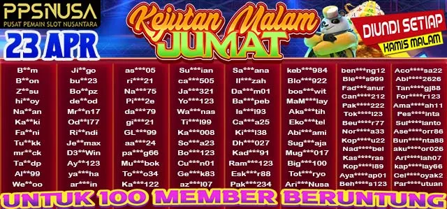 PEMENANG BONUS KEJUTAN MALAM JUMAT PPSNUSA 23 APRIL 2026 @100k