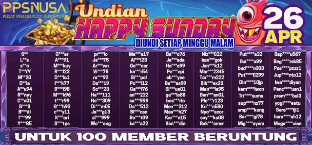 PEMENANG BONUS UNDIAN HAPPY SUNDAY PPSNUSA 26 APRIL 2026 @150k			